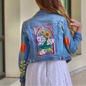 Pilcro & The Letterpress Women’s Light Blue Embroidered Denim Jacket S SKU 593